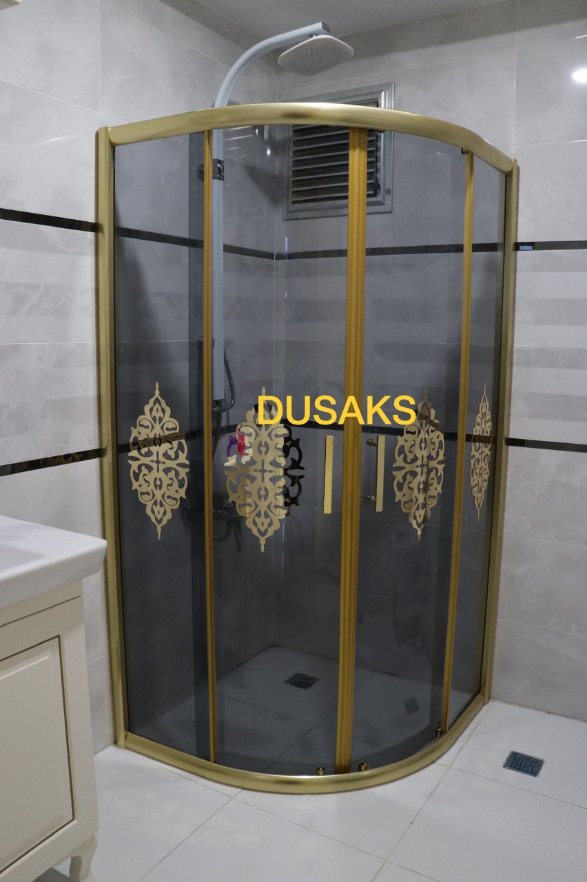 Osmanlı Desenli Oval Gold Füme Cam Duşakabin H190