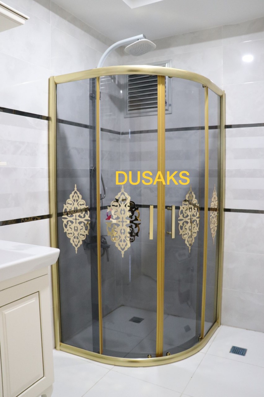 Osmanlı Desenli Oval Gold Füme Cam Duşakabin H190