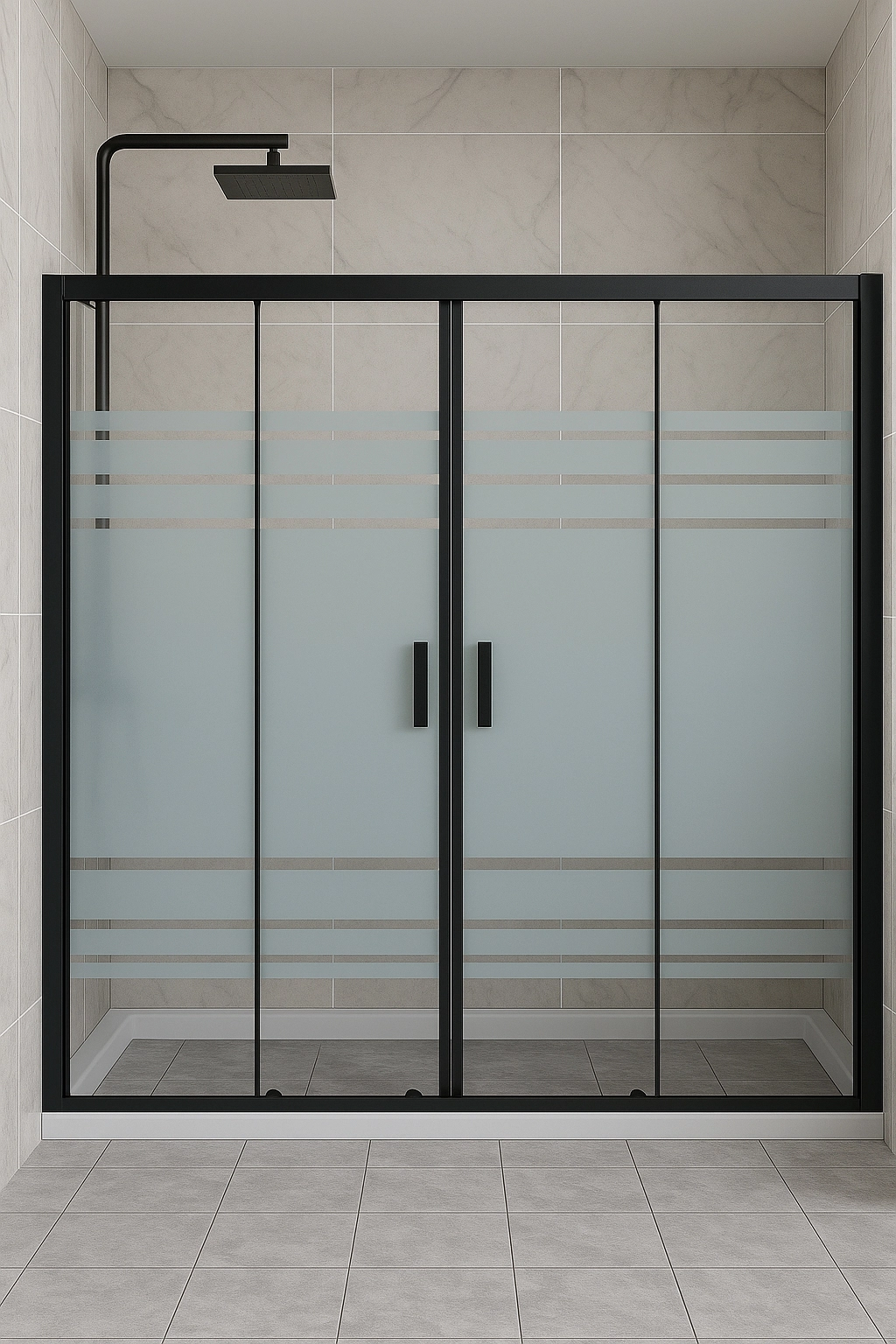 Siyah Duşakabin Çizgili Kumlamalı Cam H 190