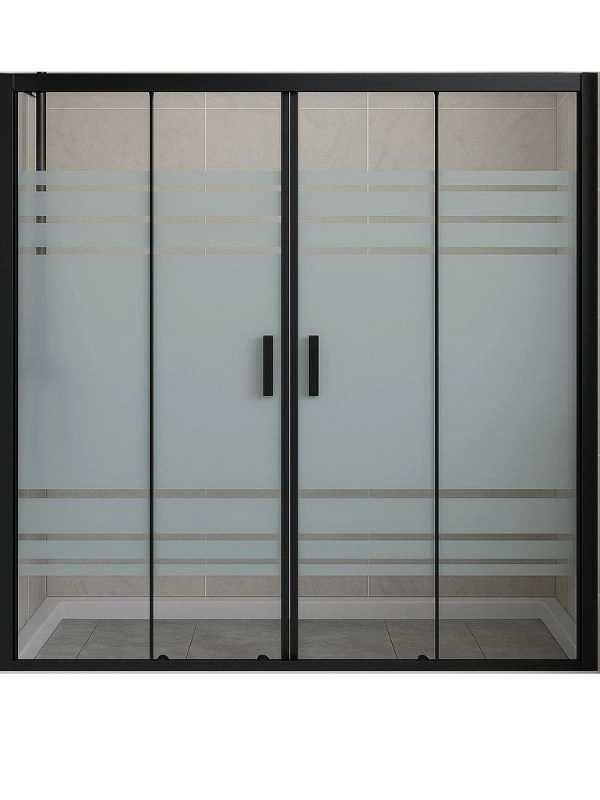 Siyah Duşakabin Çizgili Kumlamalı Cam H 190