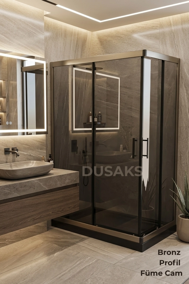 Bronz Duşakabin 6 Mm Füme Temperli Cam Yükselik 190 Cm