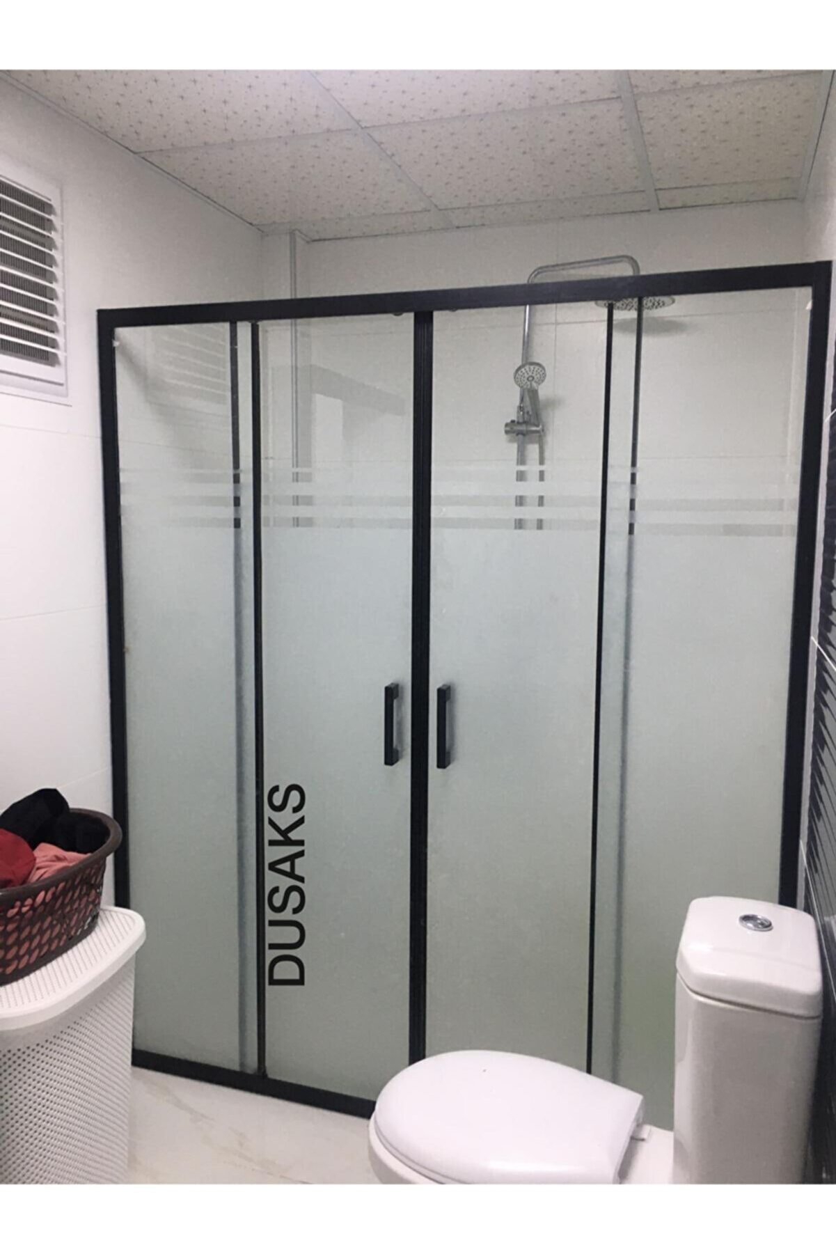 Siyah Duşakabin Kumlama Çizgili Cam H190