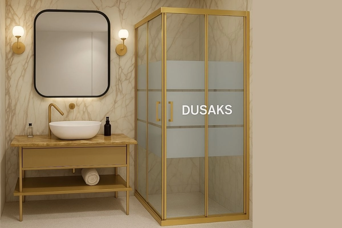 Gold Duşakabin Kumlama 5Mm Temperli Cam Yükseklik 190 Cm