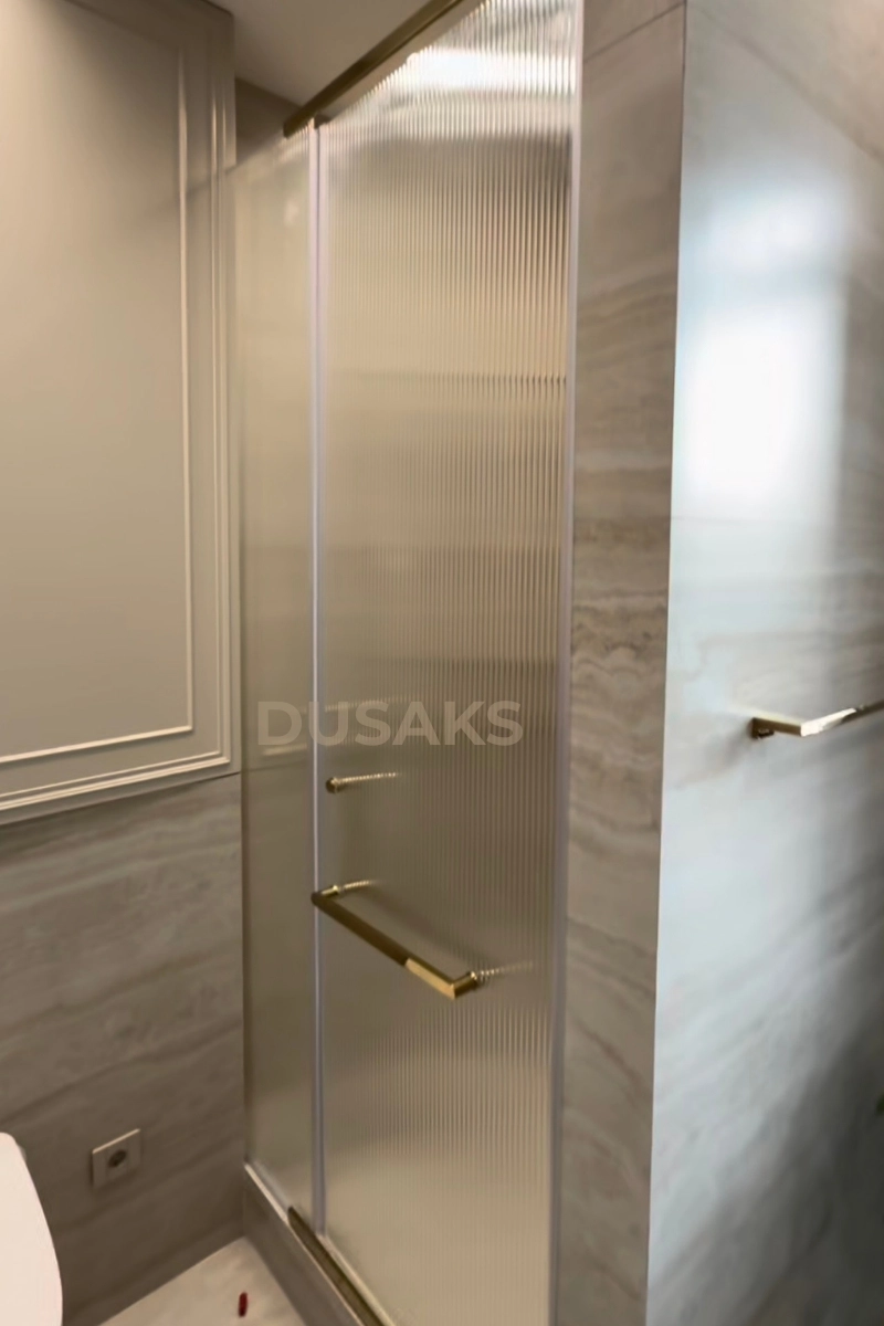 Gold Menteşeli Nervürlü Cam Duşakabin H 200