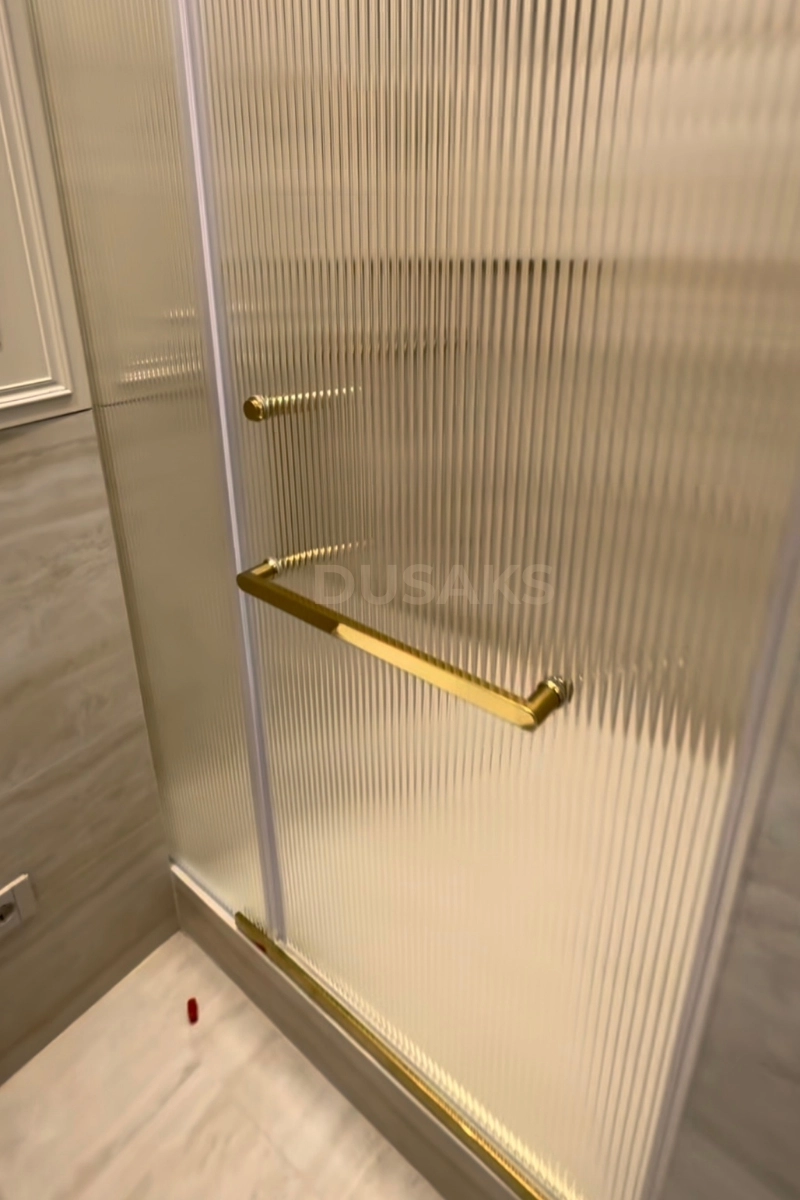 Gold Menteşeli Nervürlü Cam Duşakabin H 200