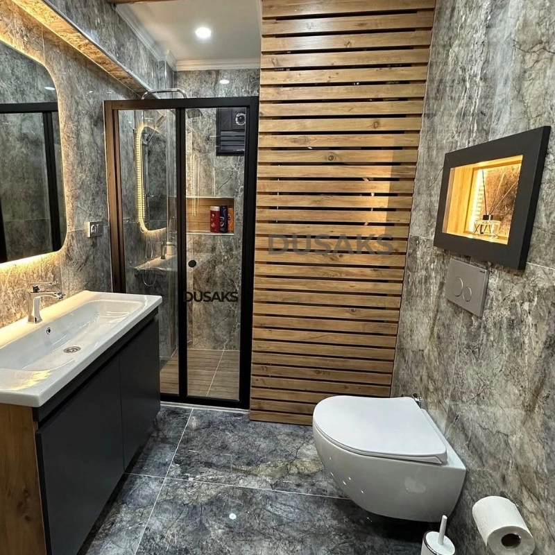 Katlanır Duşakabin Siyah Şeffaf Cam H 190