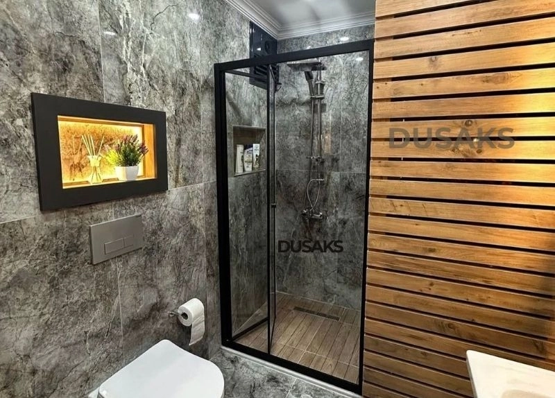 Katlanır Duşakabin Siyah Füme Cam H 190