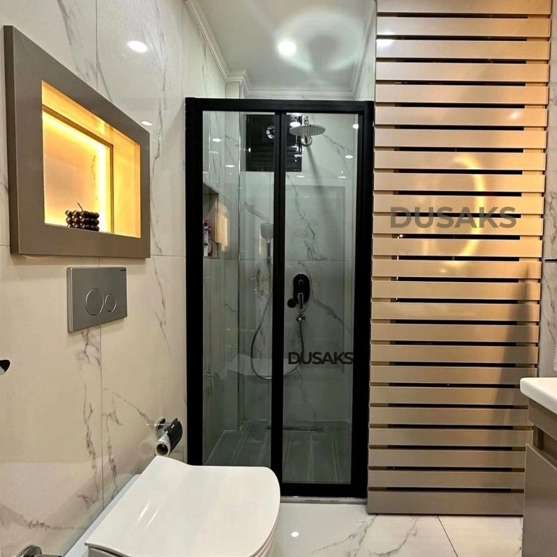 Katlanır Duşakabin Siyah Füme Cam H 190