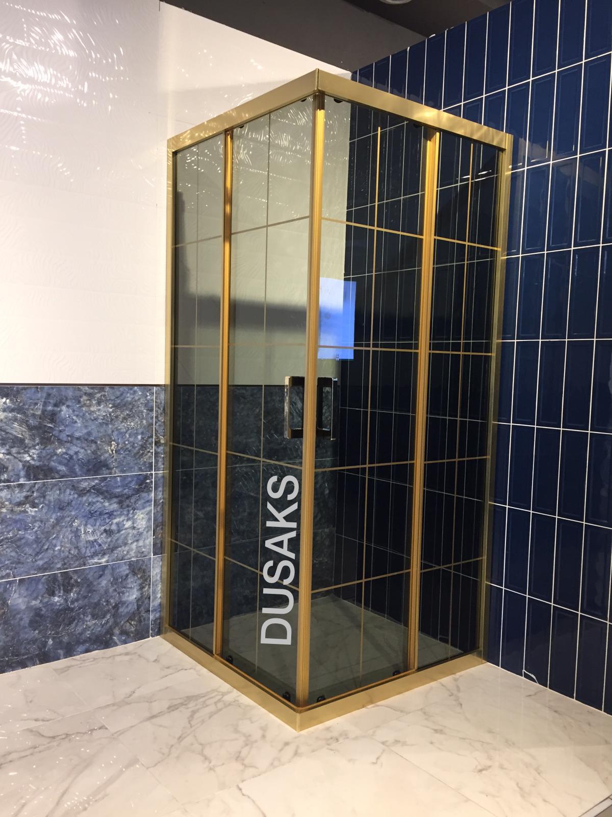 Gold Duşakabin Kare Füme Cam Sarı Çizgili H190