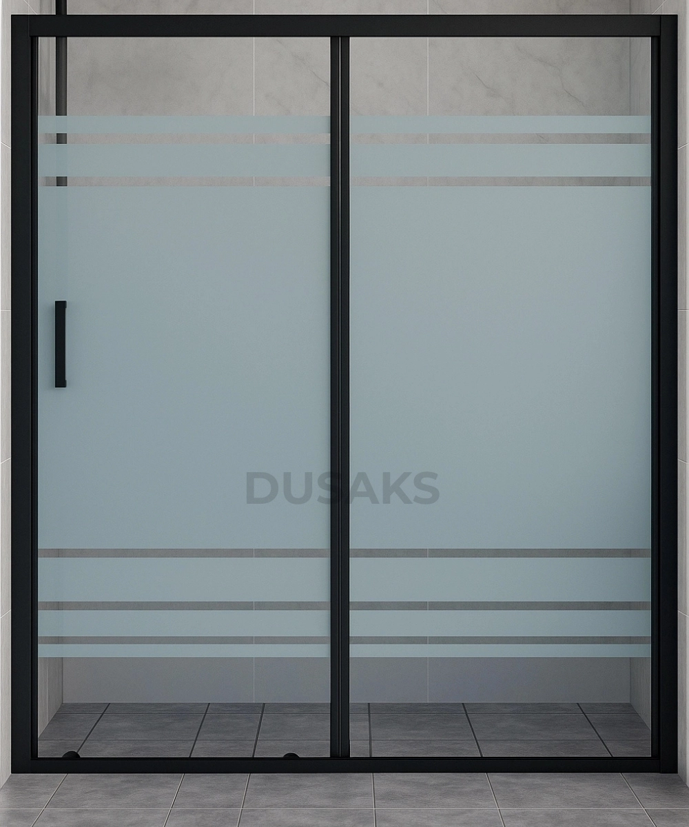 Siyah Duşakabin Çizgili Kumlamalı Cam H 190