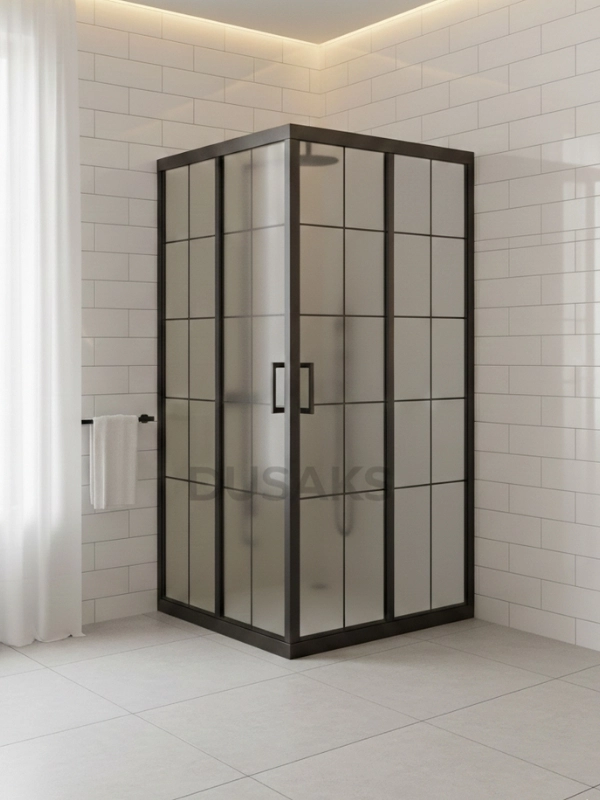 Siyah Duşakabin Çizgili Komple Kumlamalı Cam H 190