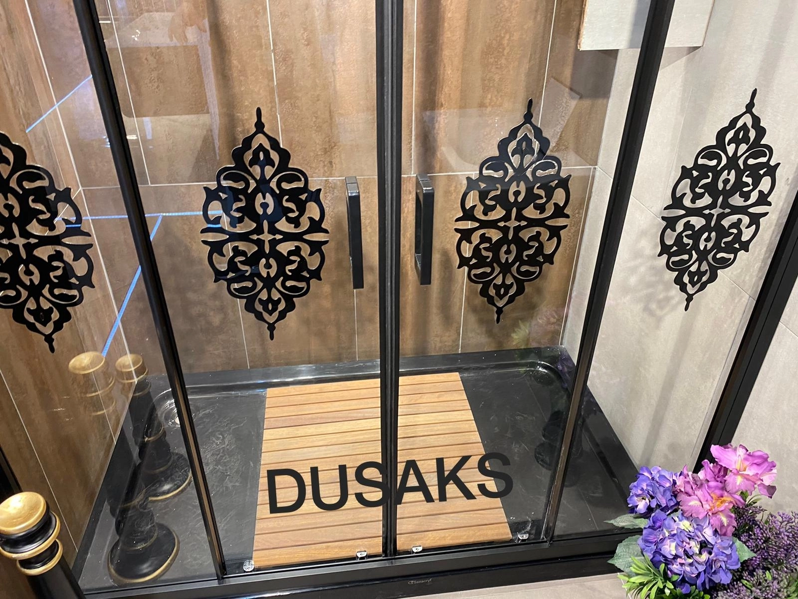 Siyah Duşakabin Osmanlı Desenli Şeffaf Cam 190 Cm