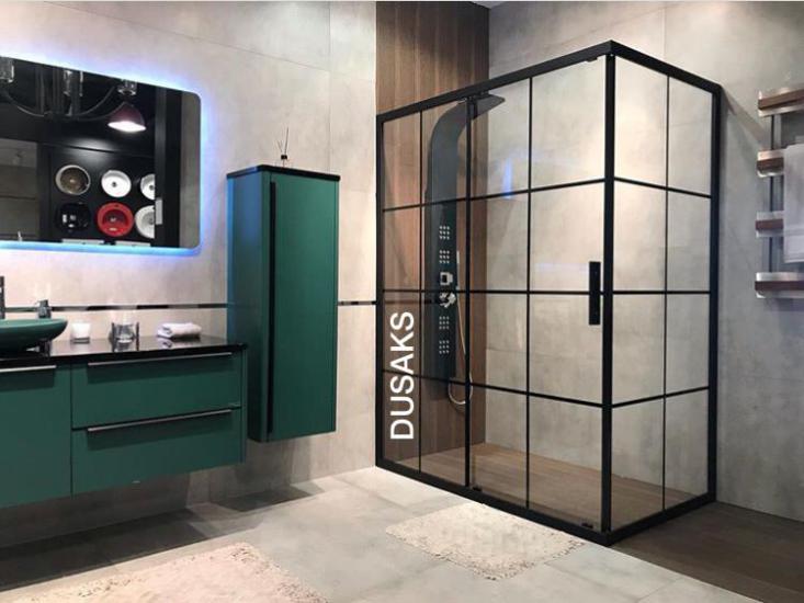 Siyah Çizgili Duşakabin Şeffaf Cam H190 Cm