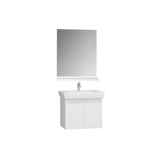 Step Banyo Dolabı 65 cm, Kapaklı, (Lavabo Dolabı, Ayna, Raf), Beyaz