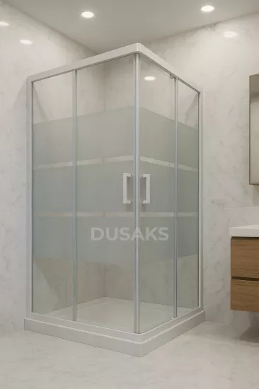 Beyaz Duşakabin Kumlamalı Box Desenli