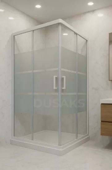 Beyaz Duşakabin Kumlamalı Box Desenli