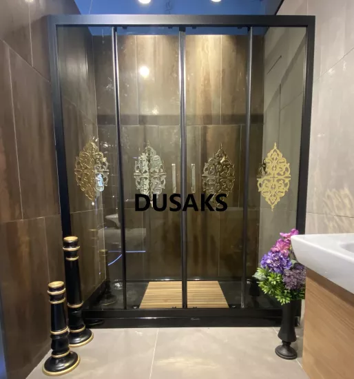 Siyah Duşakabin H190 | Füme Cam Osmanlı Desenli