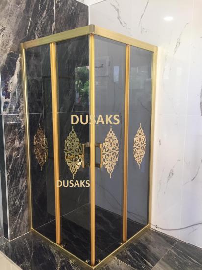 Osmanlı Desenli Kare Gold Füme Cam duşakabin