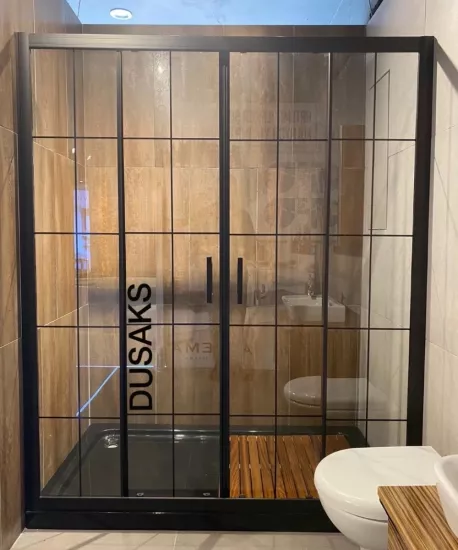 Siyah Çizgili Şeffaf Cam Duşakabin H190 | DUSAKS