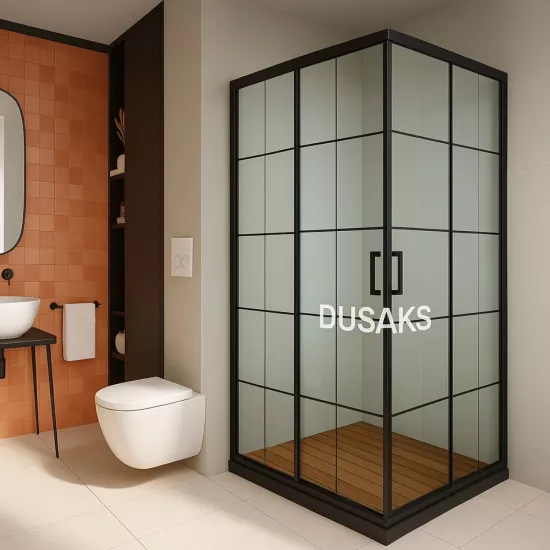 Siyah Karolajlı Şeffaf Cam Köşe Duşakabin