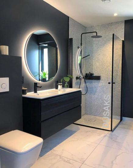 Menteşeli Siyah Duşakabin Şeffaf Cam H 200