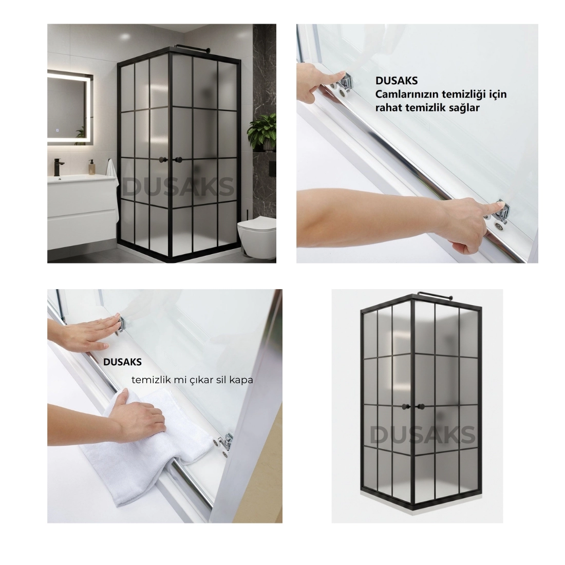 Siyah Duşakabin Çizgili Komple Kumlamalı Cam H 190