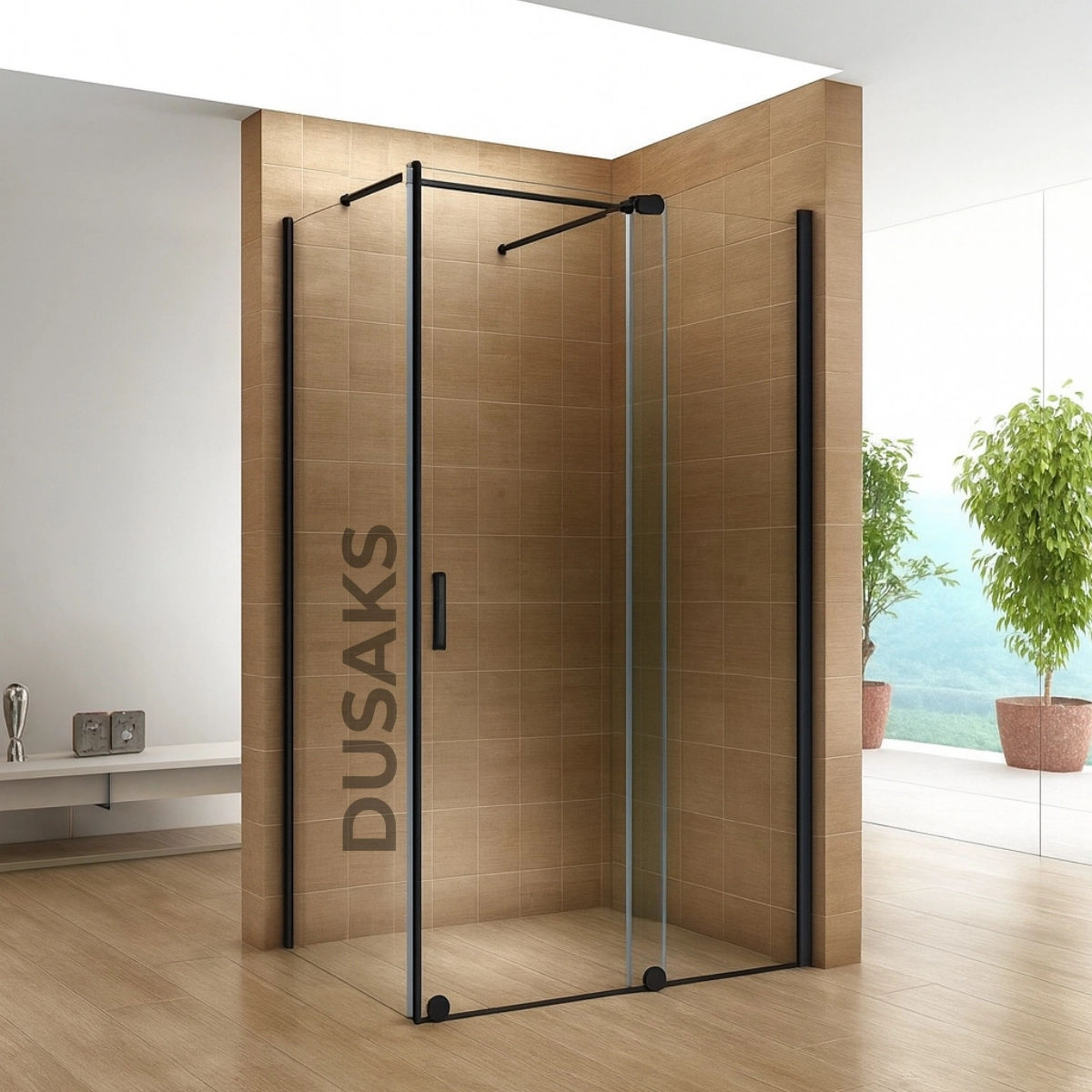 Xperra Siyah Duşakabin L Panel Cam H200 Cm